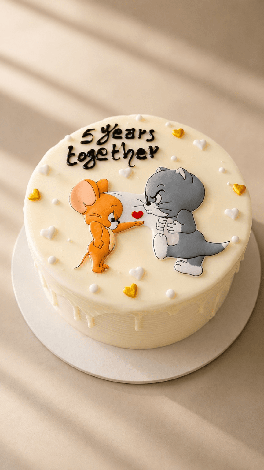 Tom & Jerry 5 Years Together Cake — handcrafted anniversary cake by The Cake Walk