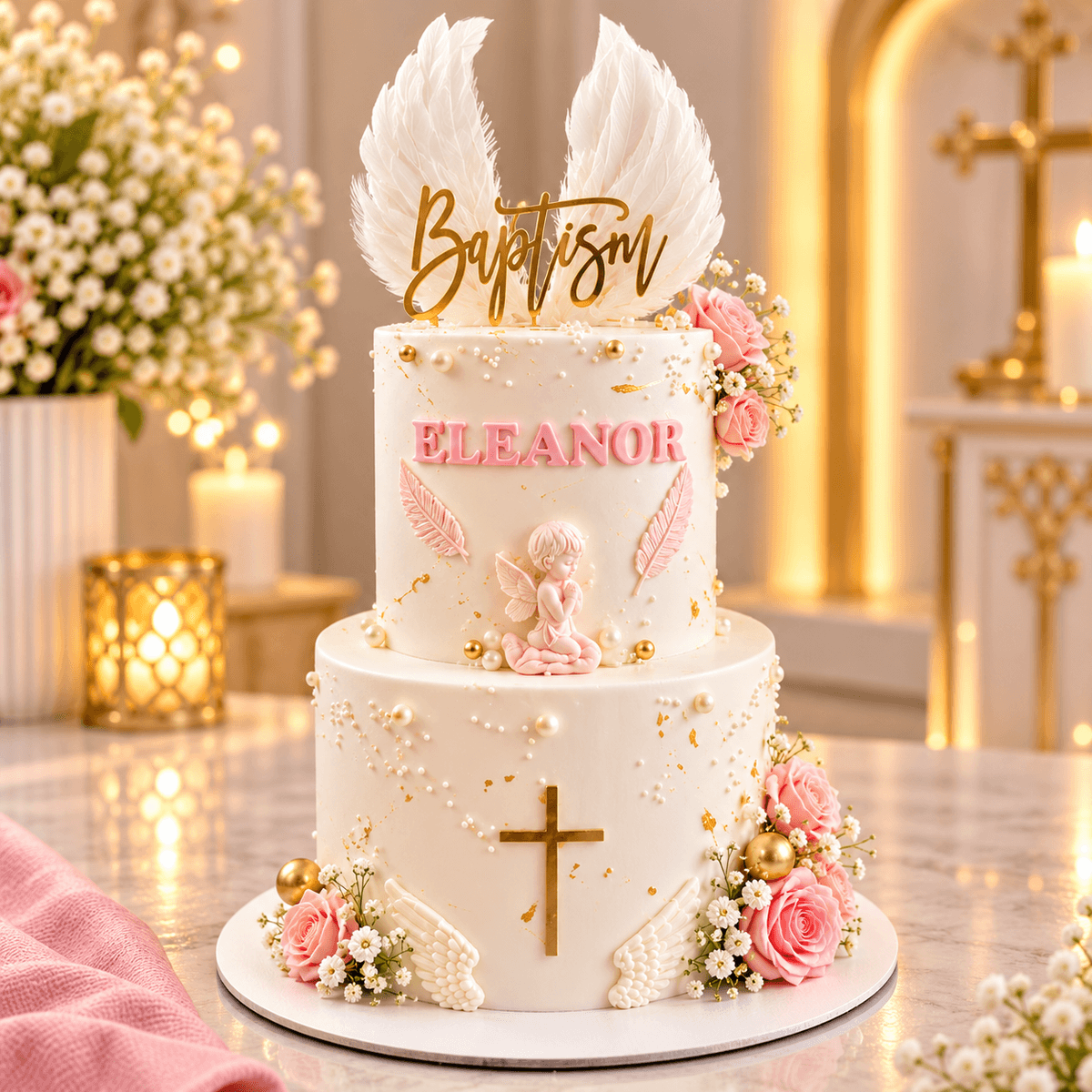 Angelic Wings Baptism Cake — handcrafted baptism cake by The Cake Walk