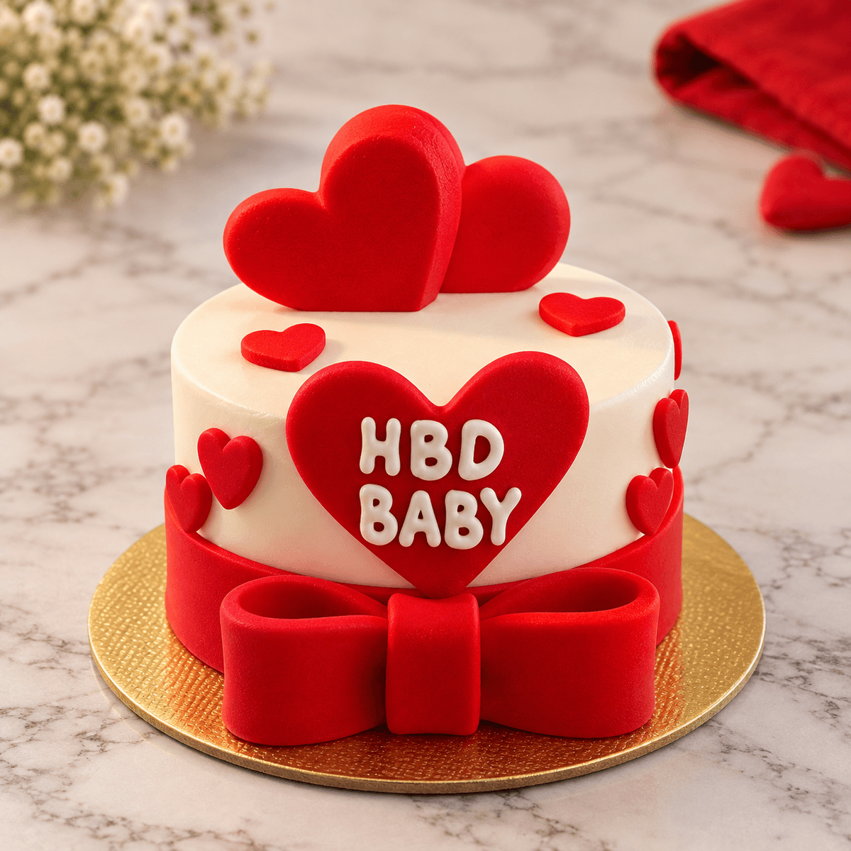 Red Ribbon Heart Bento Cake — handcrafted bento cake by The Cake Walk