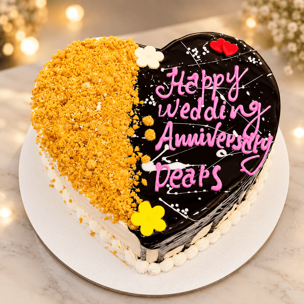 Heart Spanish Delight Anniversary Cake — handcrafted premium cake by The Cake Walk