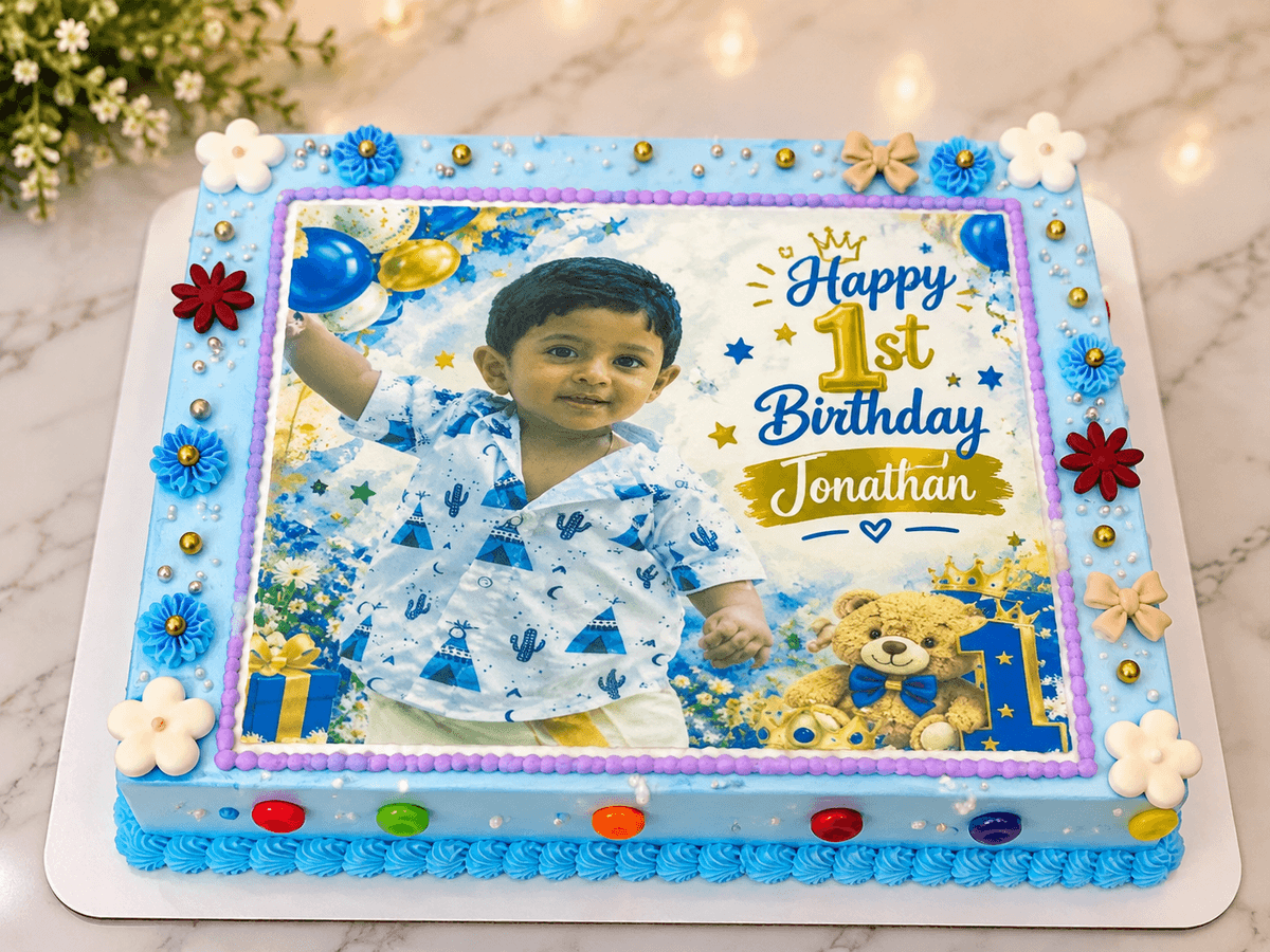 Golden Border Memory Cake — handcrafted photo print cake by The Cake Walk