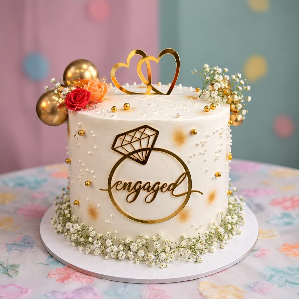 Golden Rings Engagement Cake — handcrafted wedding cake by The Cake Walk