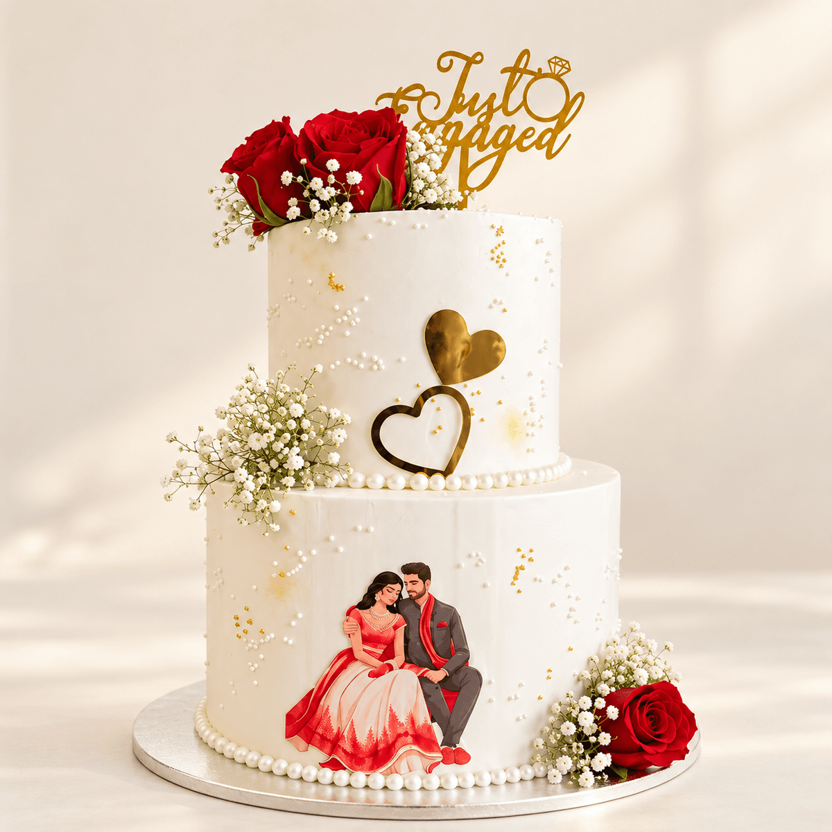 Just Engaged Romantic Floral Cake — handcrafted wedding cake by The Cake Walk